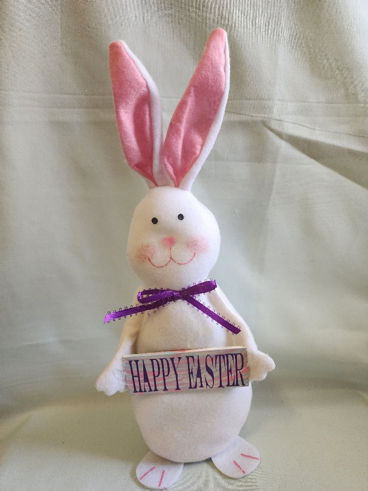 Easter Bunny with Spring Sign - Soft Plush Shelf Decor