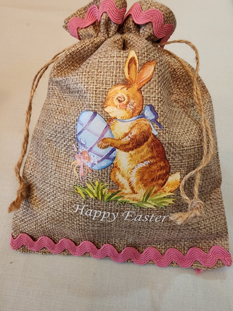 Burlap "Happy Easter" Drawstring Gift Bag