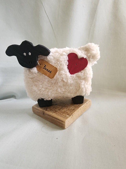 Handmade Wooly Sheep on Wooden Base