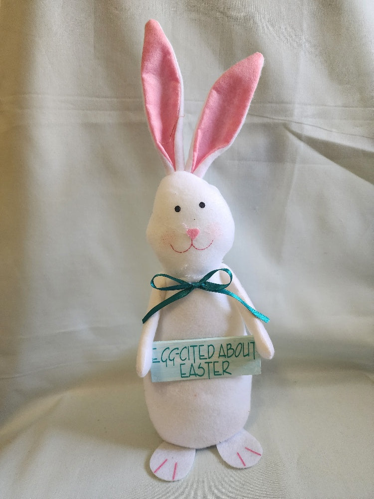 Easter Bunny with Spring Sign - Soft Plush Shelf Decor
