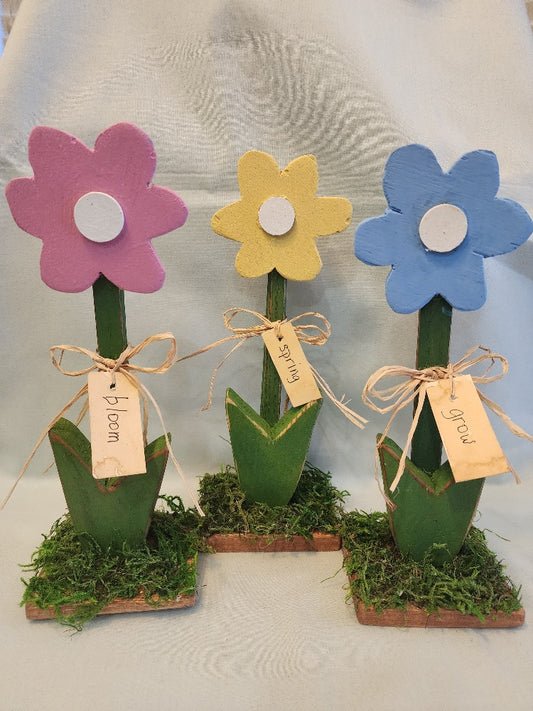 Handcrafted Wooden Spring Flower - Rustic Shelf Sitter