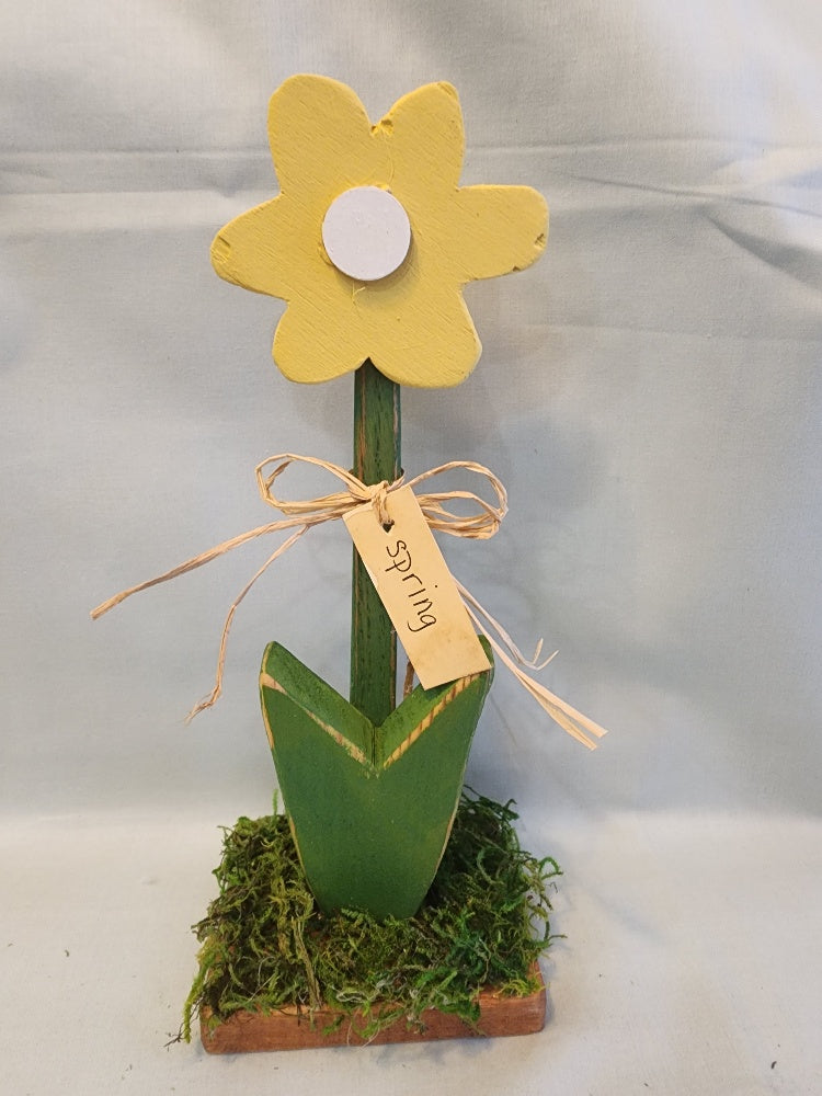 Handcrafted Wooden Spring Flower - Rustic Shelf Sitter