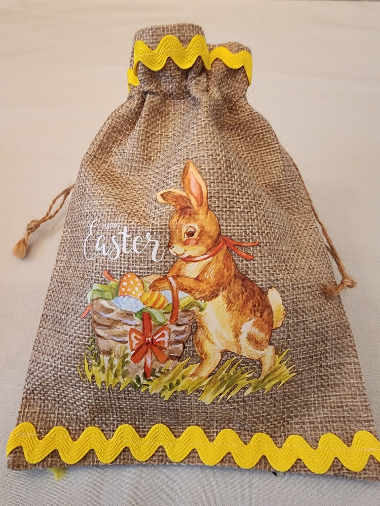 Burlap "Happy Easter" Drawstring Gift Bag