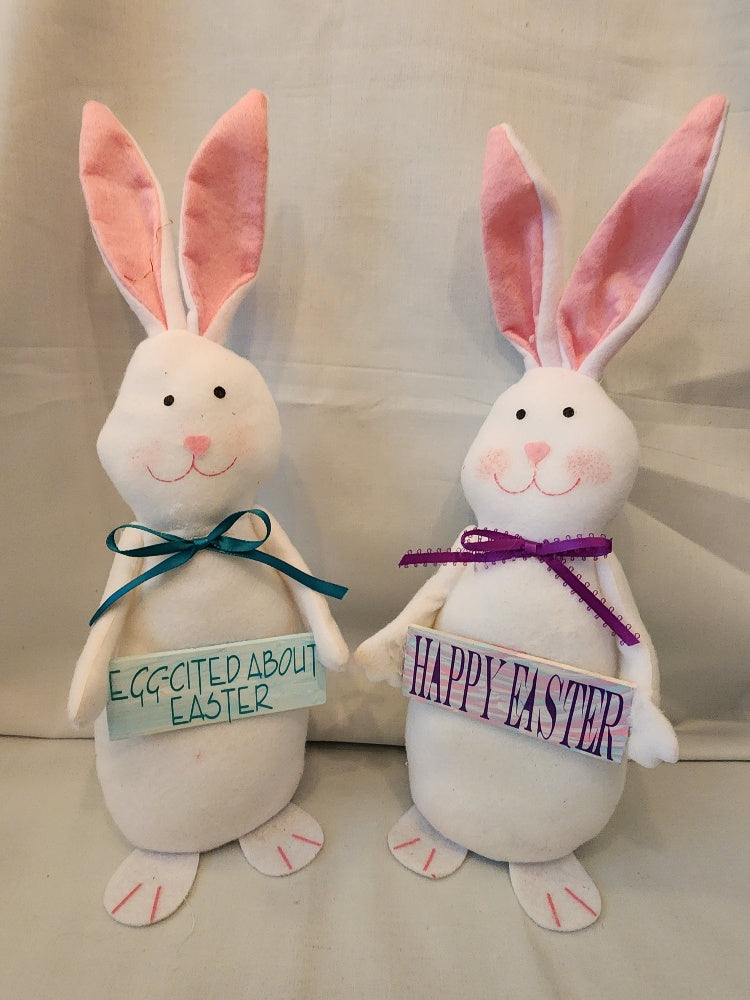 Easter Bunny with Spring Sign - Soft Plush Shelf Decor