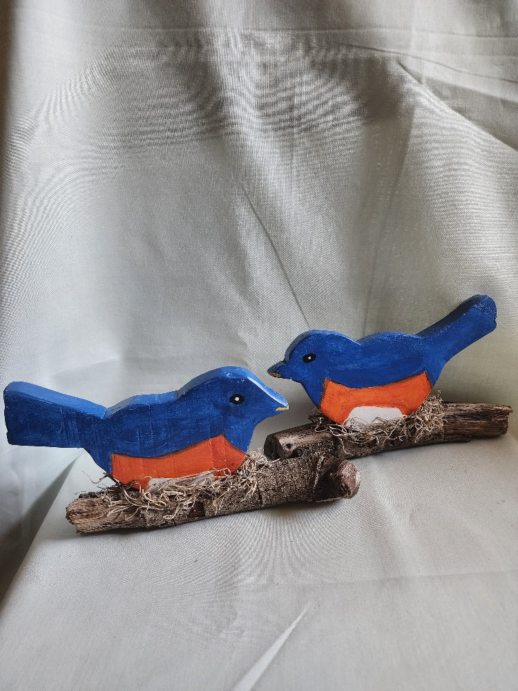 Hand‑Painted Wooden Robin on an Oak Branch