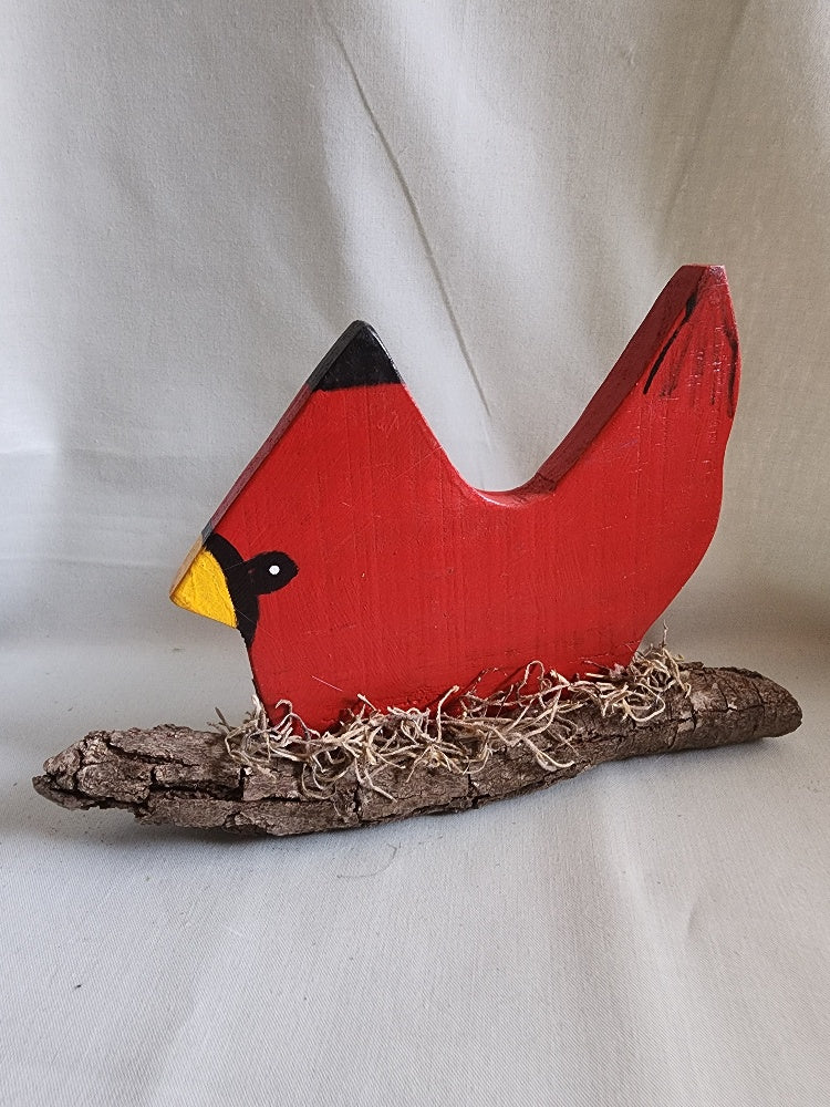 Hand-Painted Wooden Cardinal on Oak Branch
