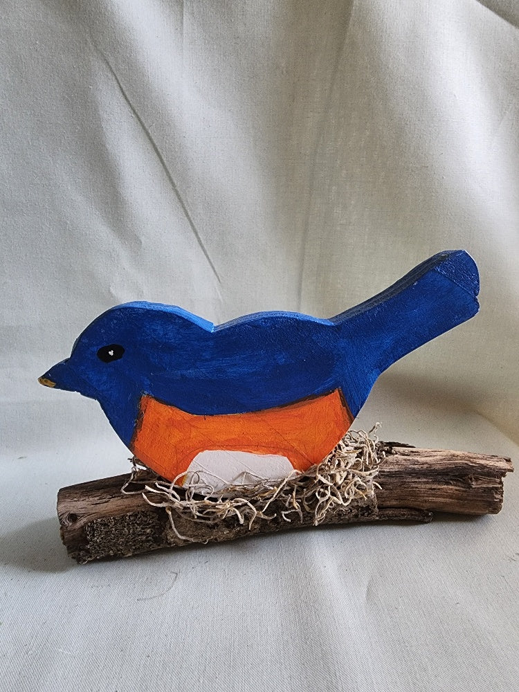 Hand‑Painted Wooden Robin on an Oak Branch