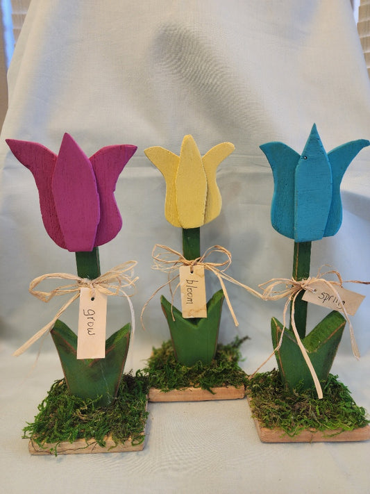 Handcrafted Wooden Tulip - Spring Shelf Sitter