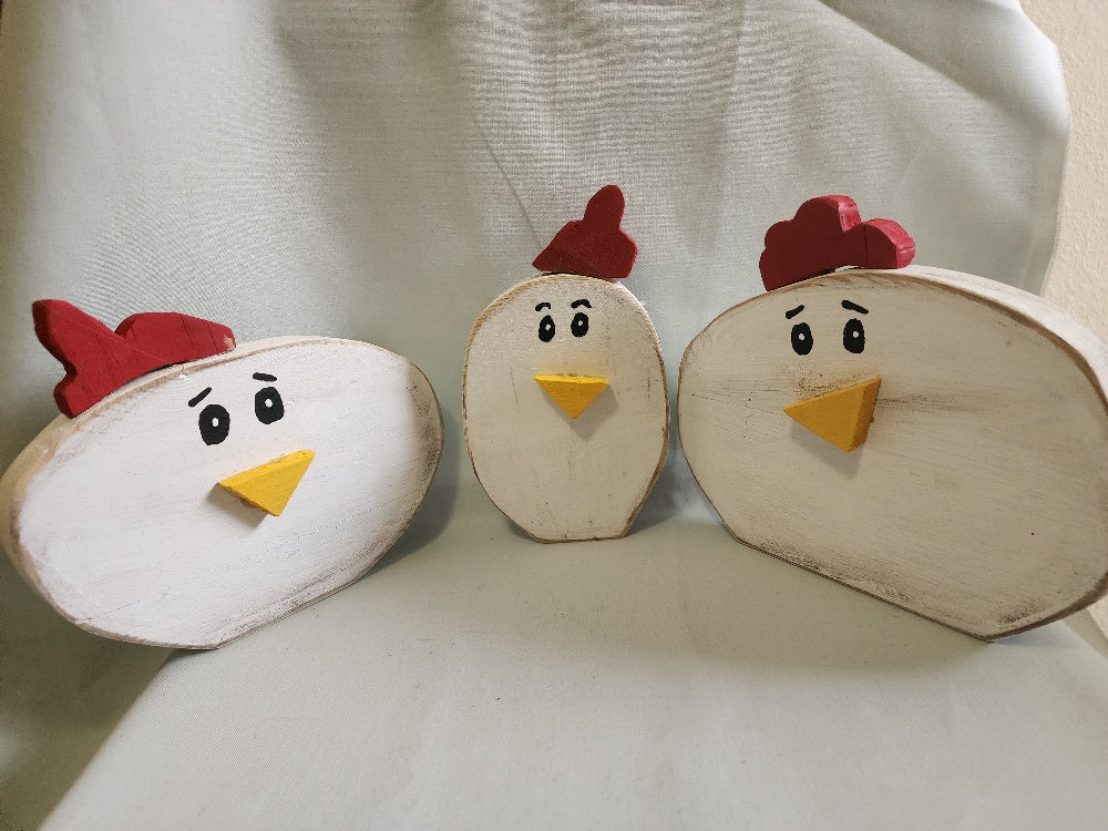 Hand-Crafted Wooden Chickens - Whimsical Farmhouse Decor